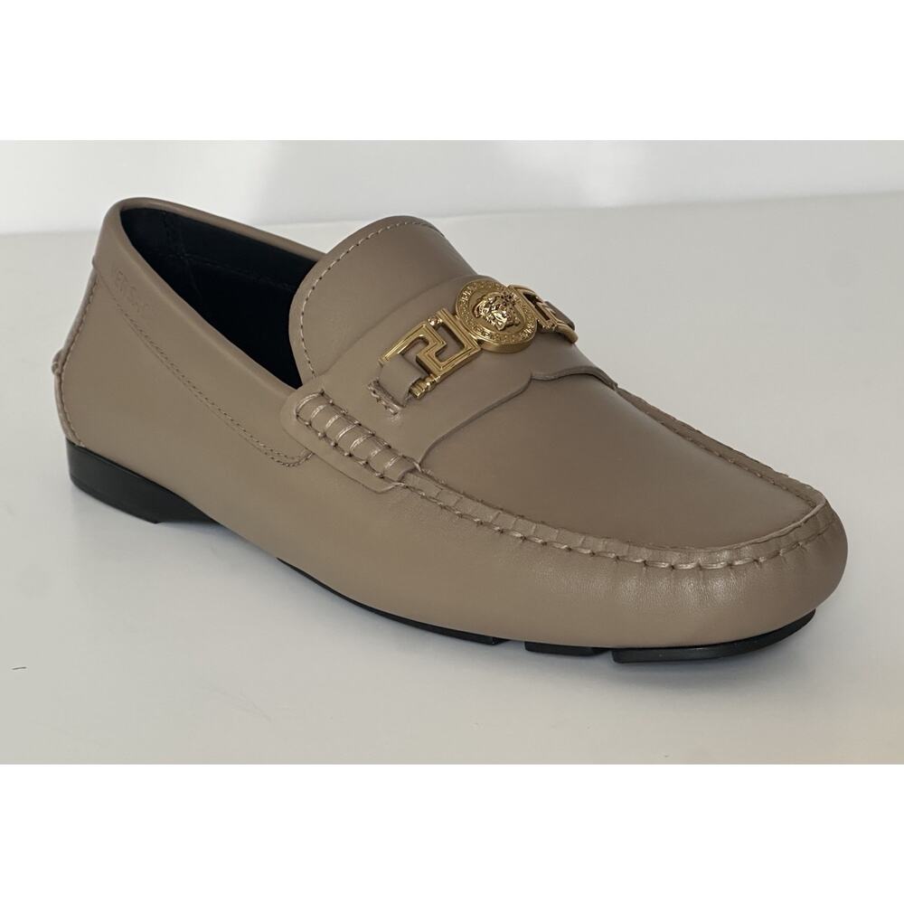 VERSACE Medusa Men's Taupe Leather Driver Shoes 7 US (40 Euro) 1009707 NIB $850 - Picture 1 of 16